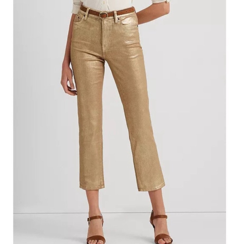 Lauren Ralph Lauren Gold Metallic Sparkle Jeans - Picture 1 of 8